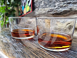 Two glass of SciacchetrÃÂ  wine in Corniglia & x28;Italy& x29;